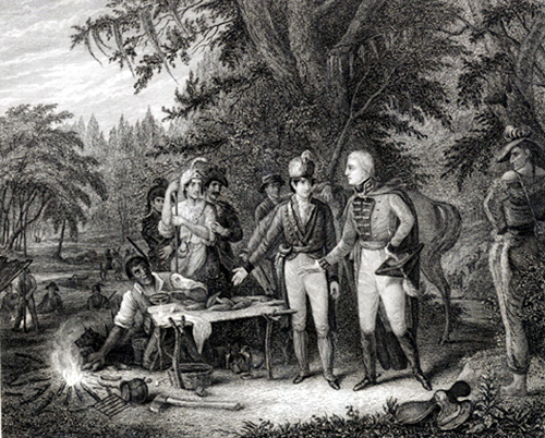 Gen. Marion in his swamp encampment inviting a British Officer to 
dinner