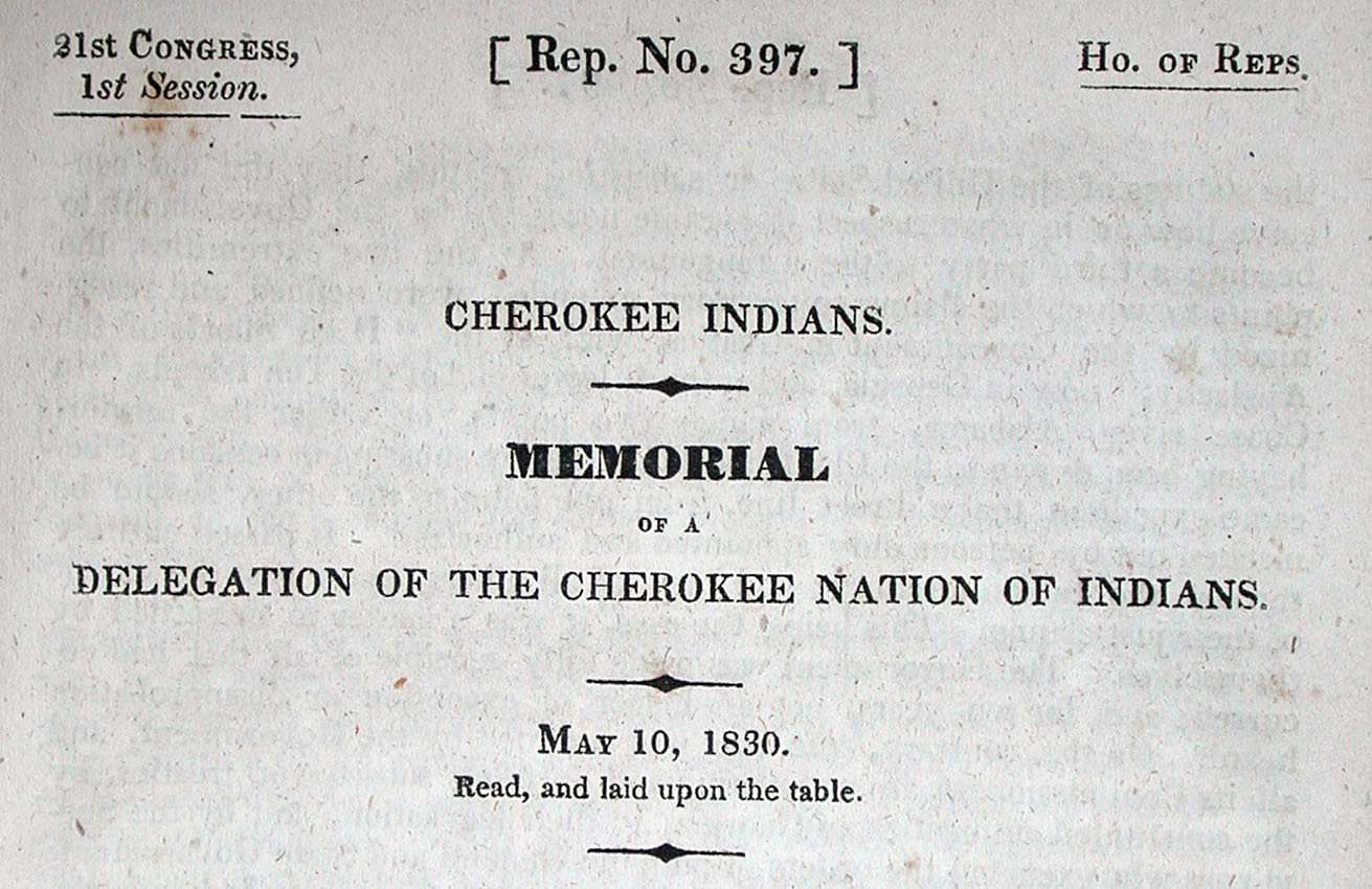 Memorial of a Delegation of Cherokee Indians