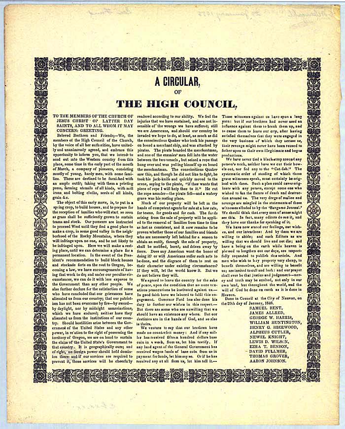 A Circular, of the High Council
